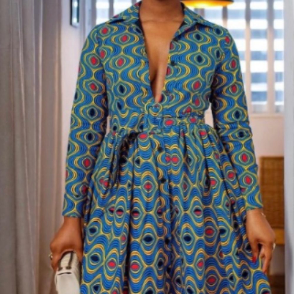 Bold African Print Shirt Dress